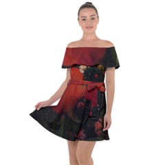 Rose Landscape Off Shoulder Velour Dress