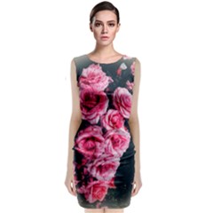 Pink Roses Ii Sleeveless Velvet Midi Dress by okhismakingart