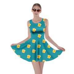 Toast With Cheese Pattern Turquoise Green Background Retro Funny Food Skater Dress by genx