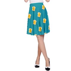 Toast With Cheese Pattern Turquoise Green Background Retro Funny Food A-line Skirt by genx