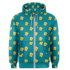 Toast With Cheese Pattern Turquoise Green Background Retro Funny Food Men s Zipper Hoodie by genx