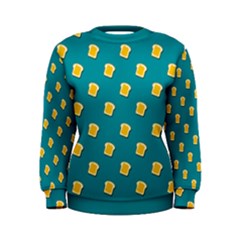 Toast With Cheese Pattern Turquoise Green Background Retro Funny Food Women s Sweatshirt by genx