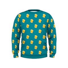 Toast With Cheese Pattern Turquoise Green Background Retro Funny Food Kids  Sweatshirt by genx