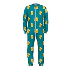 Toast With Cheese Pattern Turquoise Green Background Retro Funny Food Onepiece Jumpsuit (kids) by genx