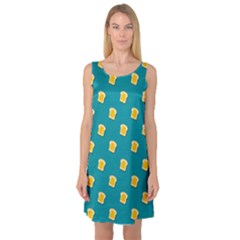 Toast With Cheese Pattern Turquoise Green Background Retro Funny Food Sleeveless Satin Nightdress by genx