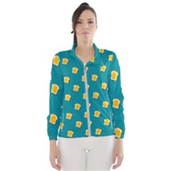 Toast With Cheese Pattern Turquoise Green Background Retro Funny Food Women s Windbreaker by genx