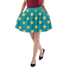 Toast With Cheese Pattern Turquoise Green Background Retro Funny Food A-line Pocket Skirt by genx