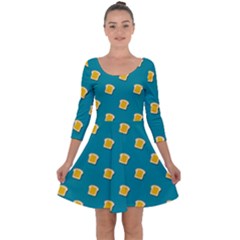 Toast With Cheese Pattern Turquoise Green Background Retro Funny Food Quarter Sleeve Skater Dress by genx