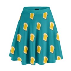 Toast With Cheese Pattern Turquoise Green Background Retro Funny Food High Waist Skirt by genx