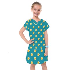 Toast With Cheese Pattern Turquoise Green Background Retro Funny Food Kids  Drop Waist Dress by genx