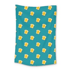 Toast With Cheese Pattern Turquoise Green Background Retro Funny Food Small Tapestry by genx