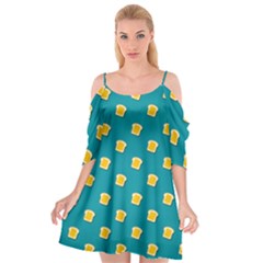 Toast With Cheese Pattern Turquoise Green Background Retro Funny Food Cutout Spaghetti Strap Chiffon Dress by genx