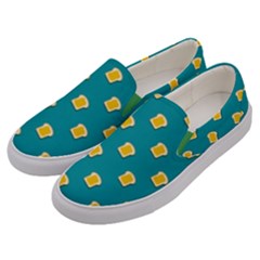 Toast With Cheese Pattern Turquoise Green Background Retro Funny Food Men s Canvas Slip Ons by genx