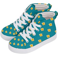 Toast With Cheese Pattern Turquoise Green Background Retro Funny Food Kids  Hi-top Skate Sneakers by genx