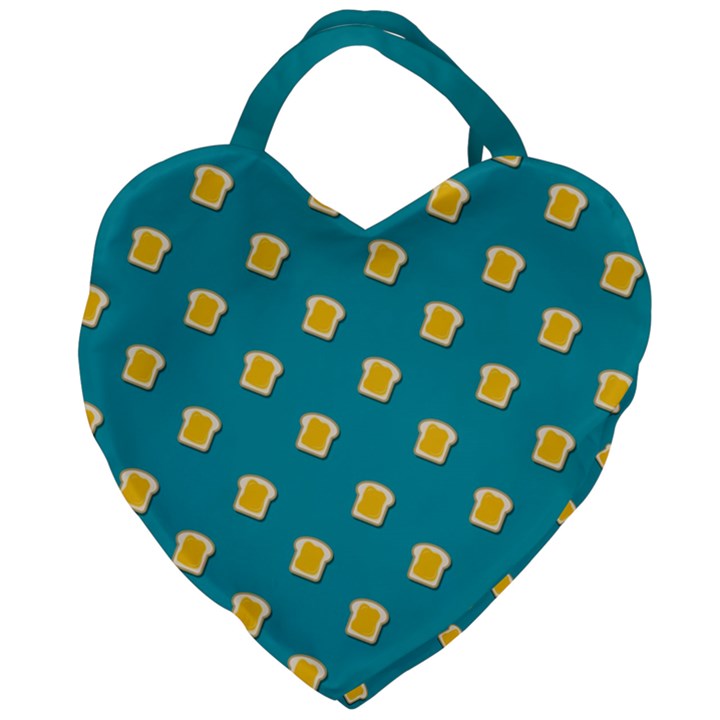 Toast With Cheese Pattern Turquoise Green Background Retro funny food Giant Heart Shaped Tote