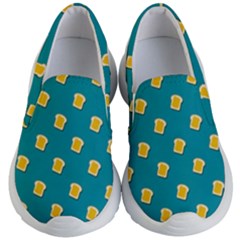 Toast With Cheese Pattern Turquoise Green Background Retro Funny Food Kids  Lightweight Slip Ons by genx