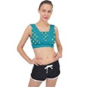 Toast With Cheese Pattern Turquoise Green Background Retro funny food V-Back Sports Bra View1