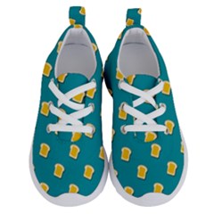 Toast With Cheese Pattern Turquoise Green Background Retro Funny Food Running Shoes by genx