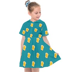 Toast With Cheese Pattern Turquoise Green Background Retro Funny Food Kids  Sailor Dress by genx
