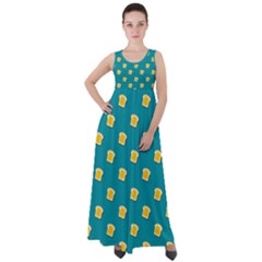 Toast With Cheese Pattern Turquoise Green Background Retro Funny Food Empire Waist Velour Maxi Dress by genx