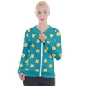 Toast With Cheese Pattern Turquoise Green Background Retro funny food Casual Zip Up Jacket View1