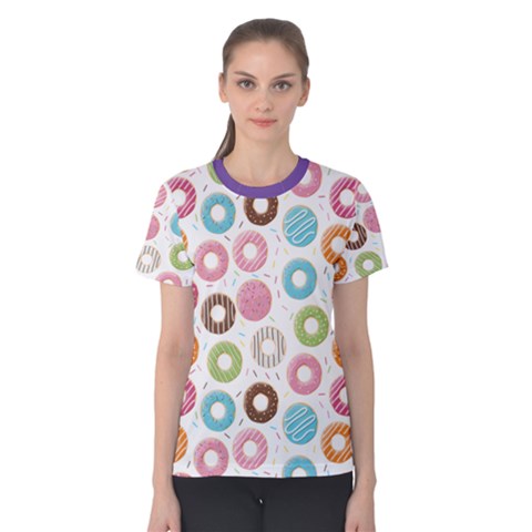 Donut Pattern With Funny Candies Women s Cotton Tee by genx