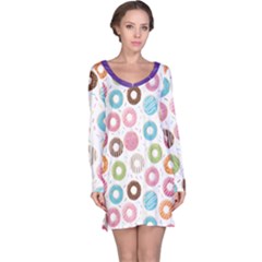 Donut Pattern With Funny Candies Long Sleeve Nightdress by genx