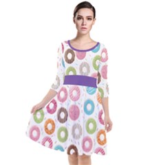 Donut Pattern With Funny Candies Quarter Sleeve Waist Band Dress by genx