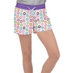 Donut Pattern With Funny Candies Women s Velour Lounge Shorts by genx