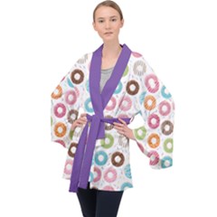 Donut Pattern With Funny Candies Velvet Kimono Robe by genx