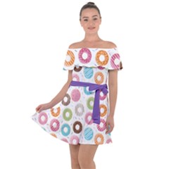 Donut Pattern With Funny Candies Off Shoulder Velour Dress by genx