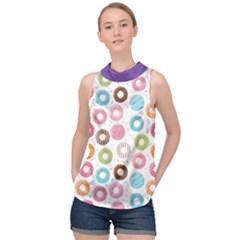 Donut Pattern With Funny Candies High Neck Satin Top by genx