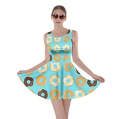 Donuts Pattern With Bites Bright Pastel Blue And Brown Skater Dress by genx