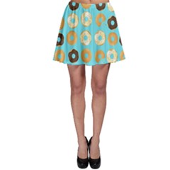 Donuts Pattern With Bites Bright Pastel Blue And Brown Skater Skirt by genx