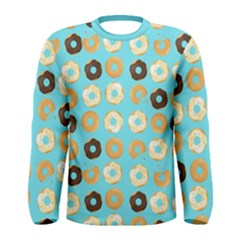 Donuts Pattern With Bites Bright Pastel Blue And Brown Men s Long Sleeve Tee by genx
