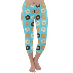 Donuts Pattern With Bites Bright Pastel Blue And Brown Capri Winter Leggings  by genx