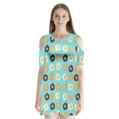 Donuts Pattern With Bites Bright Pastel Blue And Brown Shoulder Cutout Velvet One Piece by genx