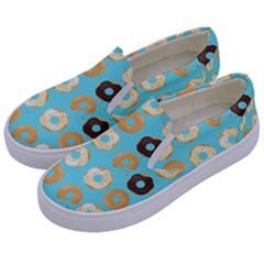 Donuts Pattern With Bites Bright Pastel Blue And Brown Kids  Canvas Slip Ons by genx