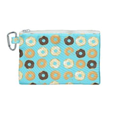 Donuts Pattern With Bites Bright Pastel Blue And Brown Canvas Cosmetic Bag (medium) by genx