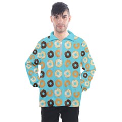 Donuts Pattern With Bites Bright Pastel Blue And Brown Men s Half Zip Pullover by genx