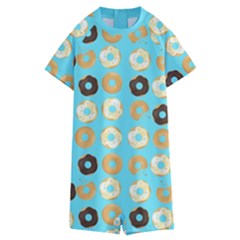 Donuts Pattern With Bites Bright Pastel Blue And Brown Kids  Boyleg Half Suit Swimwear by genx