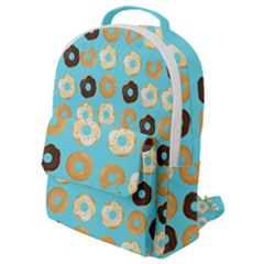 Donuts Pattern With Bites Bright Pastel Blue And Brown Flap Pocket Backpack (small) by genx