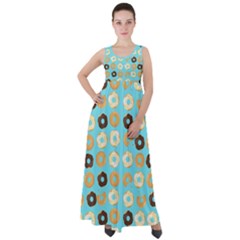 Donuts Pattern With Bites Bright Pastel Blue And Brown Empire Waist Velour Maxi Dress by genx