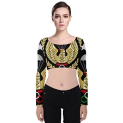 Iranian Army Parachutist Freefall Master 2nd Class Badge Velvet Long Sleeve Crop Top by abbeyz71