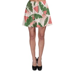 Tropical Watermelon Leaves Pink And Green Jungle Leaves Retro Hawaiian Style Skater Skirt by genx