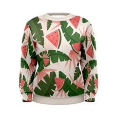 Tropical Watermelon Leaves Pink And Green Jungle Leaves Retro Hawaiian Style Women s Sweatshirt