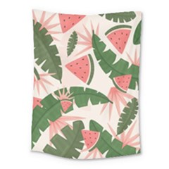 Tropical Watermelon Leaves Pink And Green Jungle Leaves Retro Hawaiian Style Medium Tapestry by genx