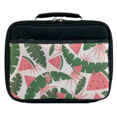 Tropical Watermelon Leaves Pink And Green Jungle Leaves Retro Hawaiian Style Lunch Bag by genx