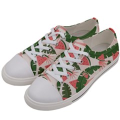 Tropical Watermelon Leaves Pink And Green Jungle Leaves Retro Hawaiian Style Men s Low Top Canvas Sneakers by genx