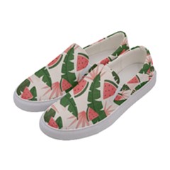 Tropical Watermelon Leaves Pink And Green Jungle Leaves Retro Hawaiian Style Women s Canvas Slip Ons by genx